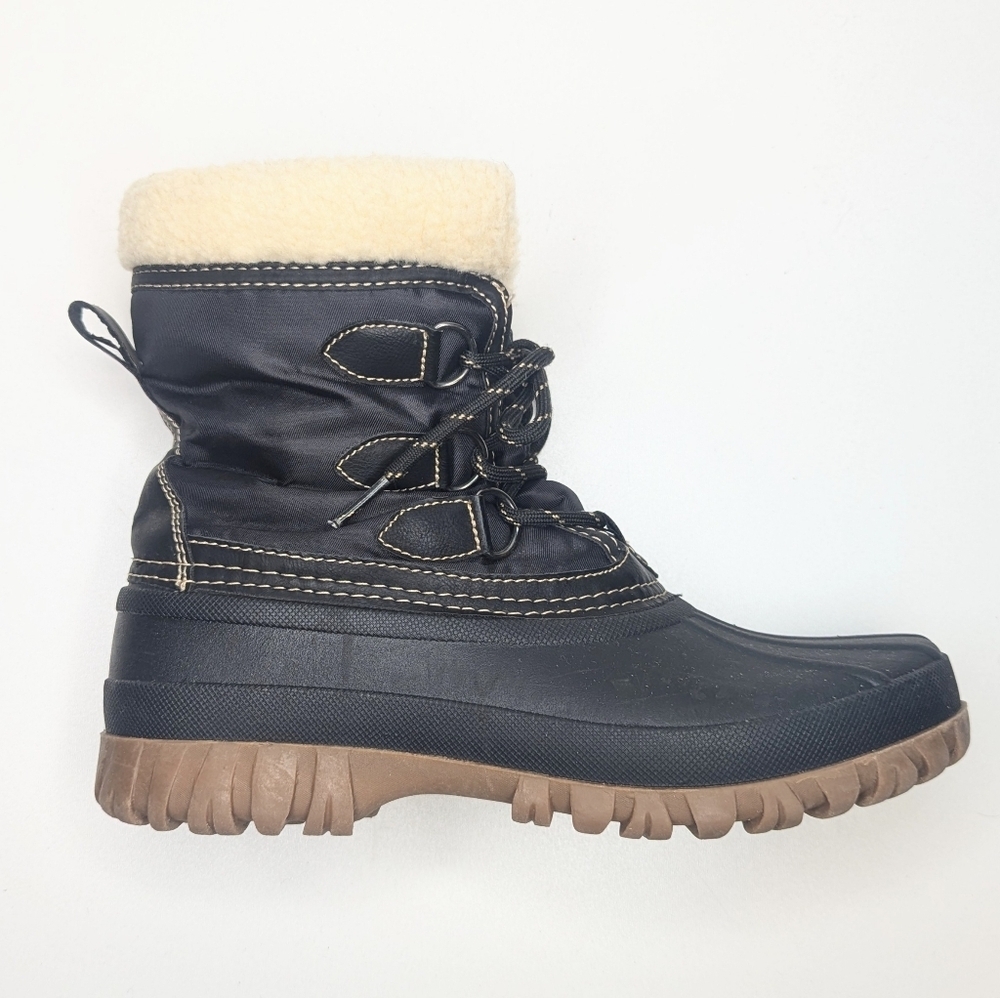Storm By Cougar Winter Boots Cassady Black Cream Faux Shearling Lace Up Size 8
